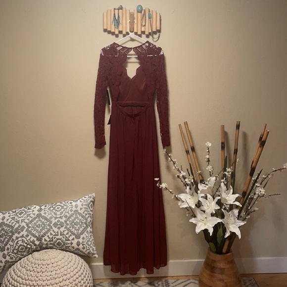 S Lulu’s Burgundy Longsleeve Bridesmaid or Evening Dress NWT - Picture 6 of 10